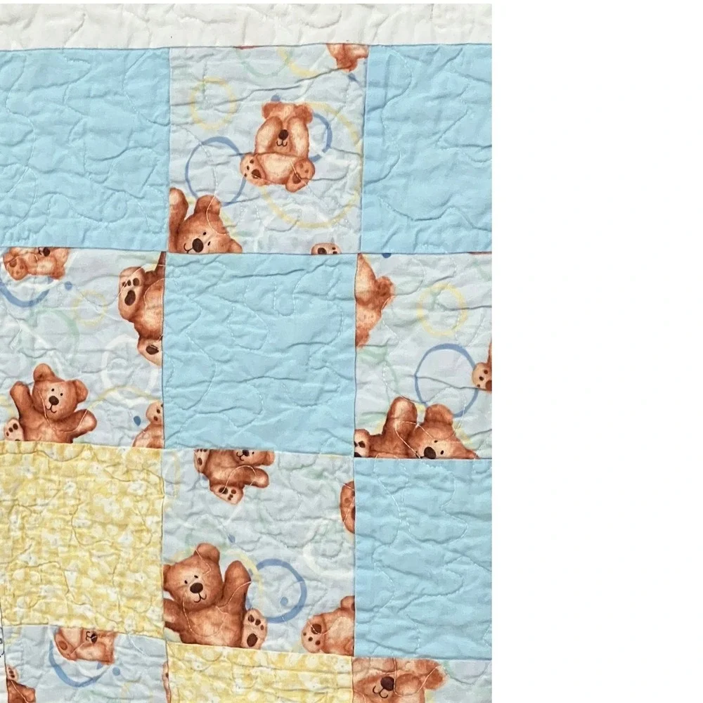 Handmade 42x36 Teddy Bear Patchwork Quilt Puppy Print Reverse Nursery Blanket